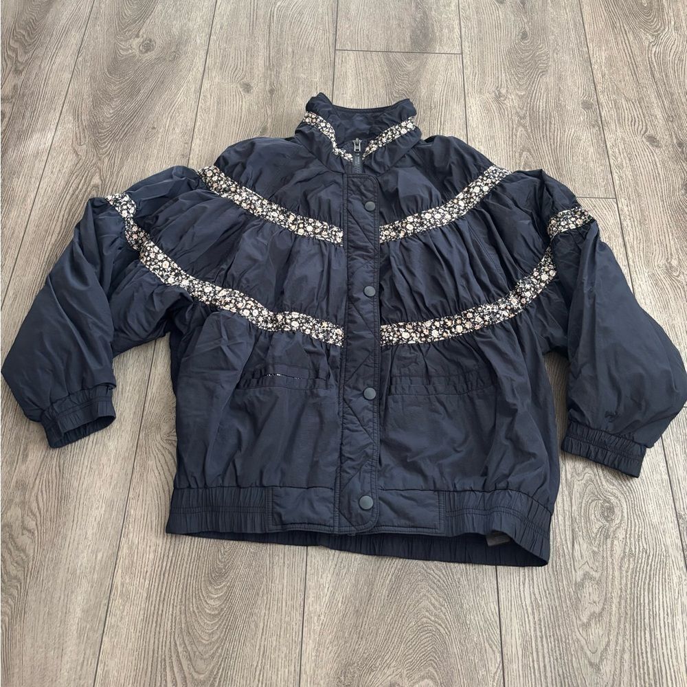 Navy Floral-Trim Lightweight Jacket